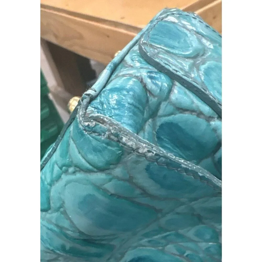Brahmin Vibrant Teal Croc Embossed Leather Hobo Shoulder Bag with COA